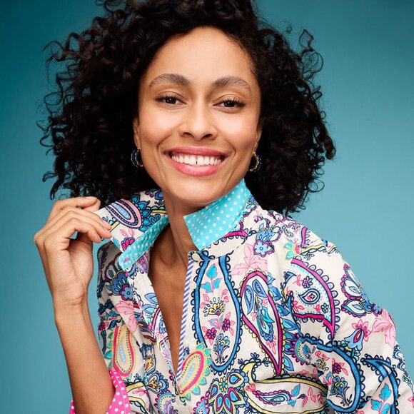 Talbots Tops - Talbots (Indonesia) Ladies Pure Cotton Navy and White Paisley Blouse